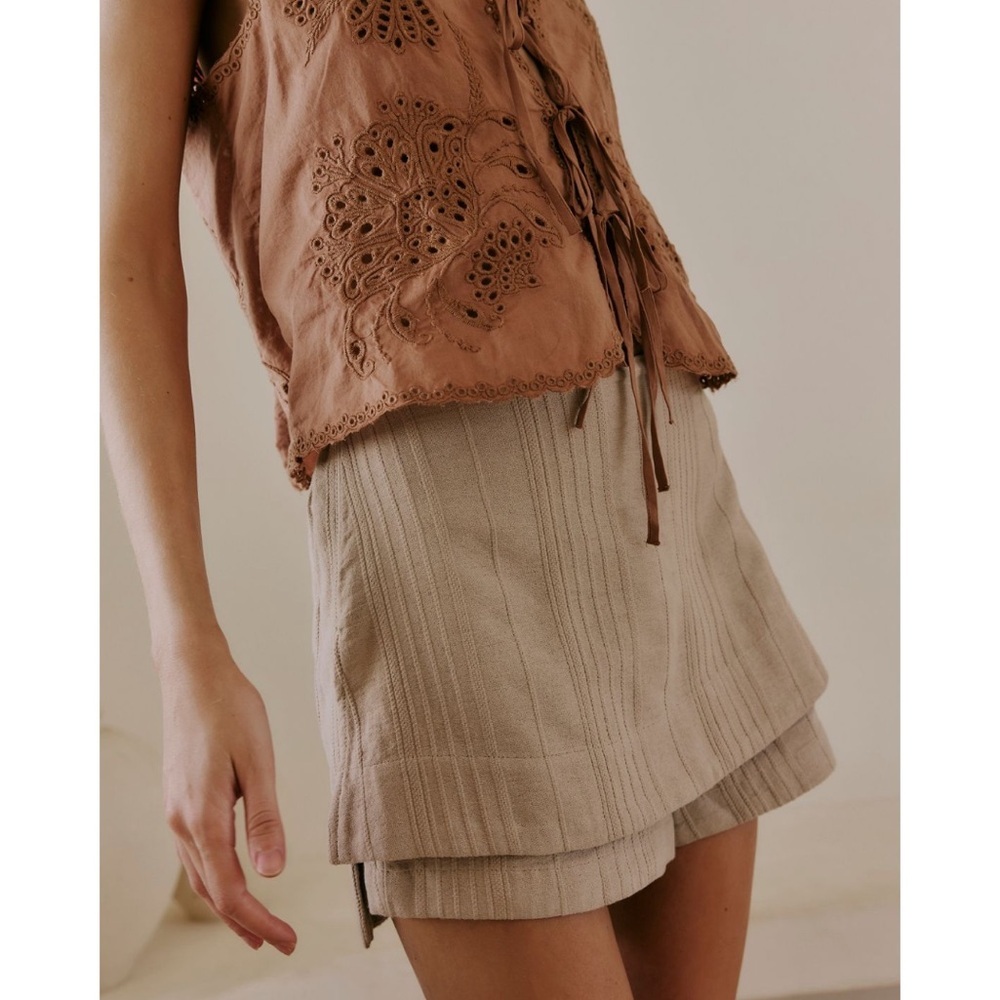 🌞 FREE PEOPLE Jayde Skort Shorts Skirt Combo in Ceramic Stone Small S